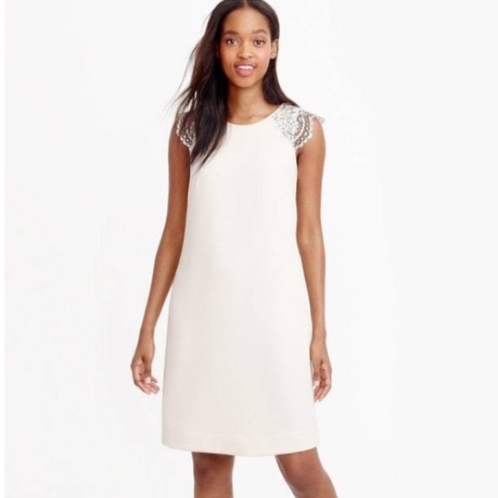 J Crew Cap Sleeve Cream Black Edged Lace Dress